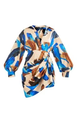 Robe Droite Satinée Multicolore Imprimé Peinture à Manches Oversize Et Jupe Drapée -Pas Cher Tendance Charme Magasin f9fc7ca937dcd2ba024e180eacabc31eeacce49b cnd5885 5