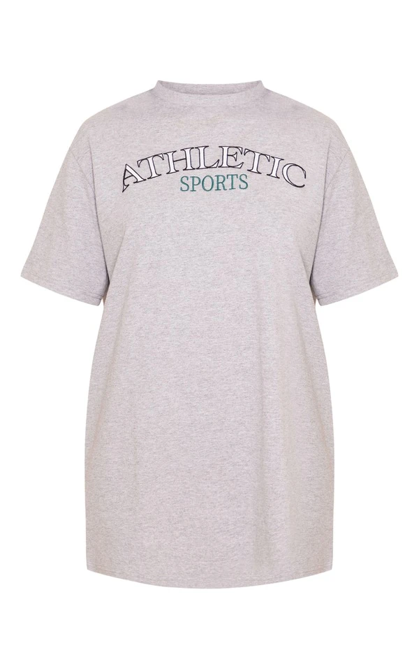 Robe T-shirt Gris Chiné à Manches Courtes Et Slogan Badge Athletic Sports 5 Robe T-shirt Gris Chiné à Manches Courtes Et Slogan Badge Athletic Sports – Image 5