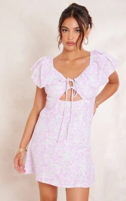 Robe Droite Lilas Fleurie Imprimé Abstrait Nouée à Manches Volantées -Pas Cher Tendance Charme Magasin fd7a7b6918f330b43ad5f80a7667ecdc6f389788 cnd5572 1