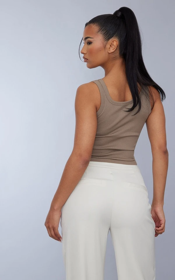 Débardeur Côtelé Café à Détail Contours Et Col Rond 2 Débardeur Côtelé Café à Détail Contours Et Col Rond – Image 2