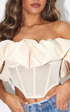 Corset Tissé Crème à Col Bardot Froncé Et Parties En Mesh -Pas Cher Tendance Charme Magasin ff0a877bd978eb3b934df4212b3e6e78ef63b6a8 cmu7631 4