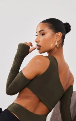 Logic Body Moulant Découpé Kaki à épaules Dénudées Et Trous Pour Les Pouces -Pas Cher Tendance Charme Magasin ffd78df2e8e55136be0b82d697994d9c3910ad5b cna7784 4